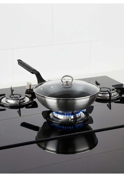 Mehtap Chefline İndüksiyon Tabanlı Wok Tava 28 Cm Cam Kapaklı Gri
