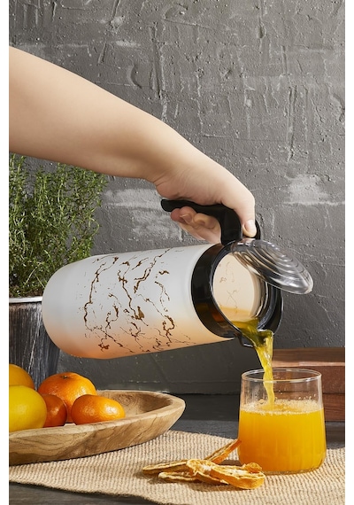 Selka Home Beyaz Mermer Desen Cam Sürahi 1500 Ml
