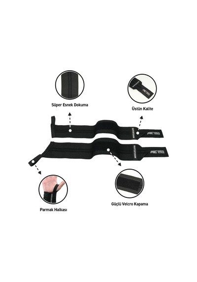 Musclecloth Pro Wrist Wraps Siyah 2'li Paket Çok Renkli