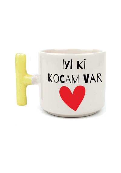 İyi Ki Kocam Var Baskılı Sarı Kulplu T Sevgililer Günü Kupası