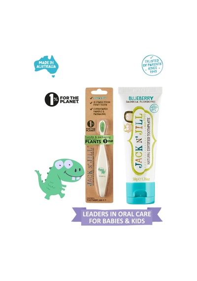 Doğal Sertifikalı Bebek/çocuk Diş Seti Dino Diş Fırçası + Yaban Mersini Diş Macunu 50g