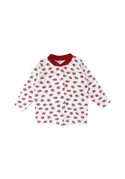 Bebegen Kız Çocuk Ekru Kırmızı Çilek Baskılı Çıtçıtlı Pijama Takımı Çok Renkli