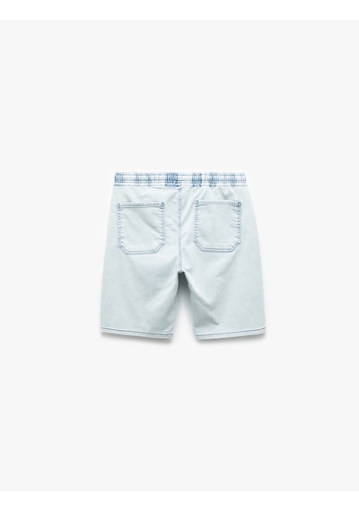 Koton Beli Bağcıklı Bermuda Slim Fit Jean Şort Açık İndigo 5sam40134nd Açık İndigo
