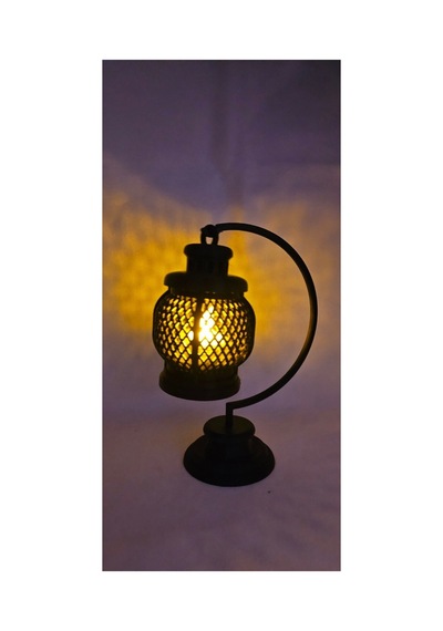 Dekoratif Siyah Fener Tasarımlı Masa Lambası Led Işık Uyumlu 16 Cm