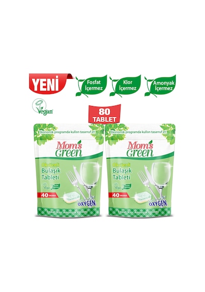 Mom's Green Oksijenli Bulaşık Makinesi Tableti 2 x 40 Tablet