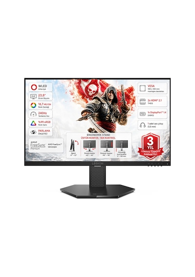 Lenovo Legion 24-15 23.8" 0.5 Ms Mprt 240hz 2xhdmı+displayport Hdr10 Amd Freesync Premium Ips Panel Fhd Wled Pivot Gaming Monitör 67e7gac4tk