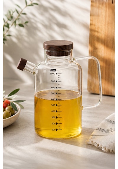 Porsima Lm-0108 Verra Kapaklı Borosilikat Cam Yağlık Sirkelik Yağdanlık 1000ml Şeffaf