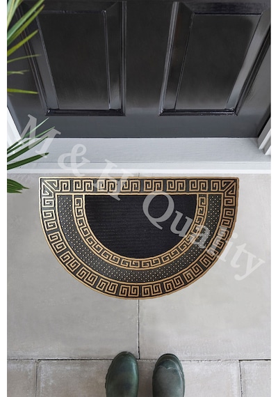Dekoratif Yarım Ay Versace Model Kapı Önü Paspası Yıkanabilir Toz Alıcı Halı Altın Renk Altın