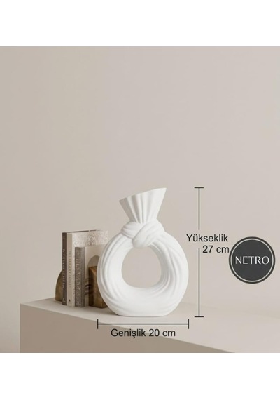 Kravat Model Dekoratif Vazo Seramik Şık Vazo El Yapımı Özel Seri 27 Cm Beyaz