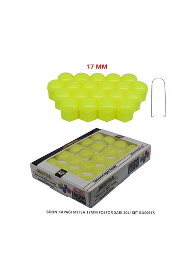 Bijon Kapağı Düz 17 Mm Fosfor Sarı 20 Li Set