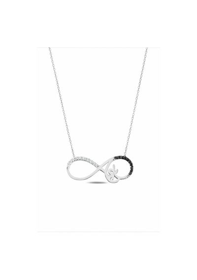 Çekirdekjewelry 925 Ayar Gümüş Sonsuzluk Kolye Siyah & Beyaz Taşlı Gri