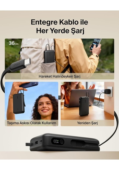 Ultracharge 20000 Mah Usb-c Kablolu Ve Ekranlı Power Bank, Siyah