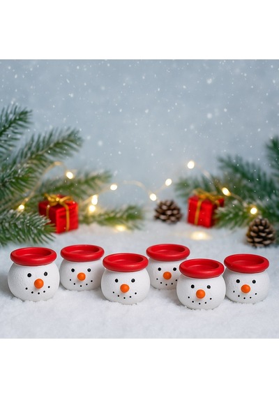 6 Lı Kardan Adam Figürlü Mini Tealight Mumluk Seti El Boyaması Seramik Yeni Yıl Dekoru 5x5 Cm