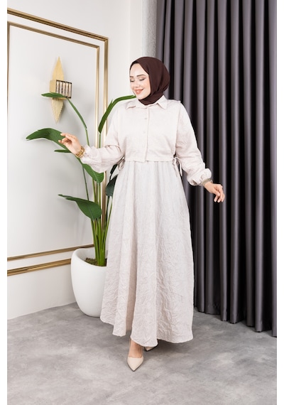 Hira Life Fashion Kadın Bej Tesettür Giyim Gömlek Detaylı Çizgili Viskon Kıraş Elbise İkili Takım Bej Bej Hira Life Fashion Kadın Bej Tesettür Giyim Gömlek Detaylı Çizgili Viskon Kıraş Elbise İkili Takım Bej Bej