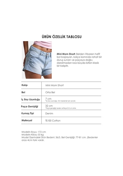 Itsbasic Kadın Ice 12s6-3 Mini Mom Arkadan Cepli %100 Koton Denim Şort Ice Rengi