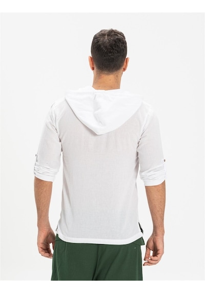 Şile Bezi Kapüşonlu Erkek Sweatshirt Beyaz Byz