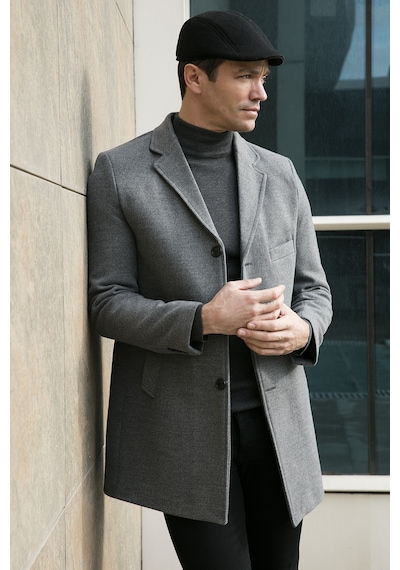 Buratti Slim Fit Tek Yırtmaçlı Düğmeli Mono Yaka Kaşe Erkek Kaban 5840098 Açık Gri