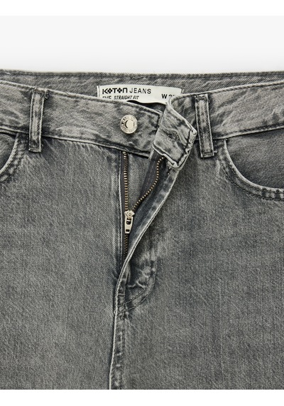 Koton Pamuklu Düz Paça Yıkamalı Normal Bel Denim Pantolon - Straight Jeans Gri 7wal40093md