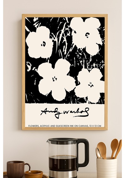 Flowers Doğal Ahşap Çerçeveli Poster, Dekoratif Sanatsal Duvar Tablosu