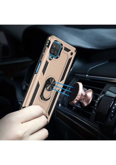 Samsung Uyumlu Galaxy M12 Kılıf Sert Silikon Yüzüklü Stand Özellikli Kapak
