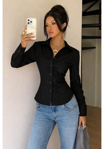 Cool Tarz Kadın Exclusive Slim Fit Gömlek Lüks Minimal Şık Ve Sofistike Görünüm Siyah Siyah Cool Tarz Kadın Exclusive Slim Fit Gömlek Lüks Minimal Şık Ve Sofistike Görünüm Siyah Siyah