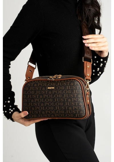 Just Polo Kadın Orta Boy Baskılı Şık Omuz Çantası Ve Cüzdanı Kombin Shopper K232053mh Kahverengi - Taba