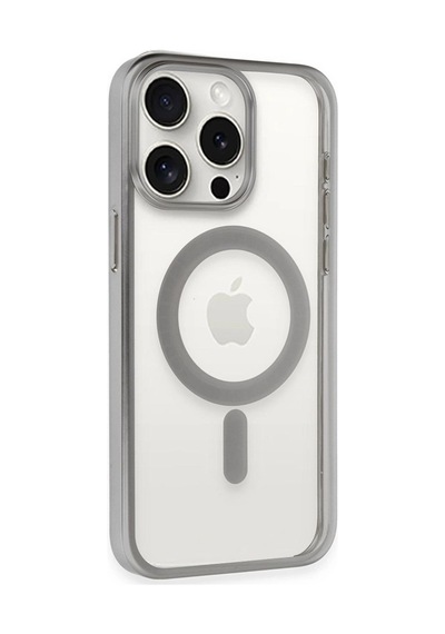Apple Uyumlu   iPhone 15 Pro Max Kılıf Erozi Magsafe Kapak - Gümüş