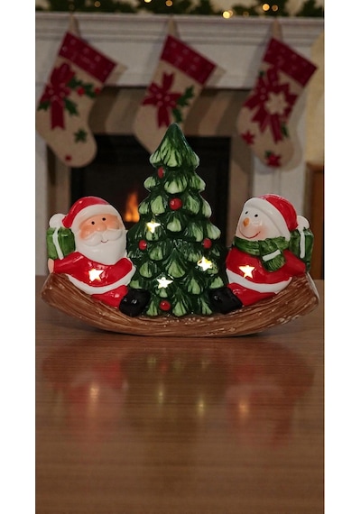 Yılbaşına Özel Işıklı Neol Baba Ve Kardan Adam Fiğürlü Biblo Süs Boyut:16cm 12cm