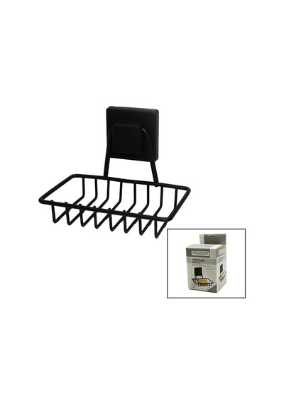 Siyah - Metal Katı Sabunluk Kare Güçlü Yapışkanlı 11x12.5x11cm 5570