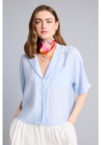 Defacto Pijama Yaka Modal Kısa Kollu Açık Mavi Gömlek H7938ax26smbe40 Mavi-be40