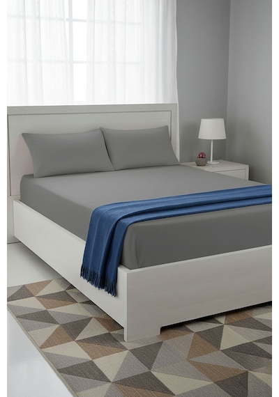 %100 Pamuk Ranforce Premium King Size Lastikli Çarşaf Seti - Koyu Koyu Gri