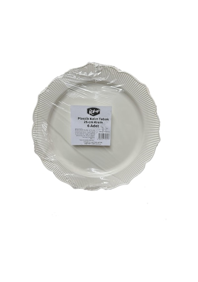 Mika Plastik Parti Davet Sunum Servis Sert Mika Tabak - 26 Cm. - Krem - 6 Adetlik 3 Paket