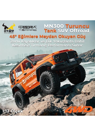 Mn Model Mn300 1/12 Tank Suv 4wd Rc Crawler Offroad Uzaktan Kumandalı Araba Arazi Aracı Model Car Truck Rtr Turuncu Mn-300 +dahili Işık Seti Mnmodel/mn300-orange