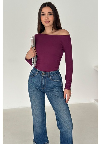 Noa & Noa Kadın Omuz Açık Fit Bluz Burgundy Glow Mürdüm