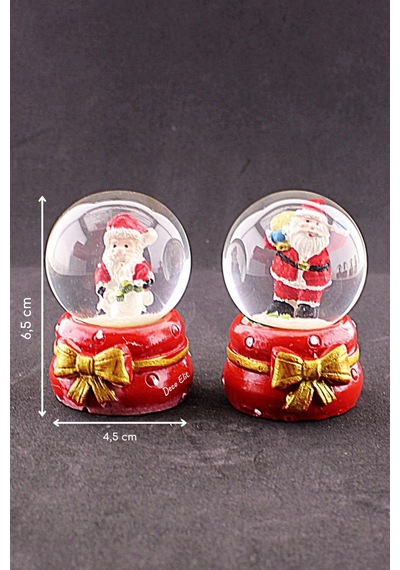 2 Adet Noel Temalı Kurdele Detaylı Mini Boy Işıklı Kar Küresi