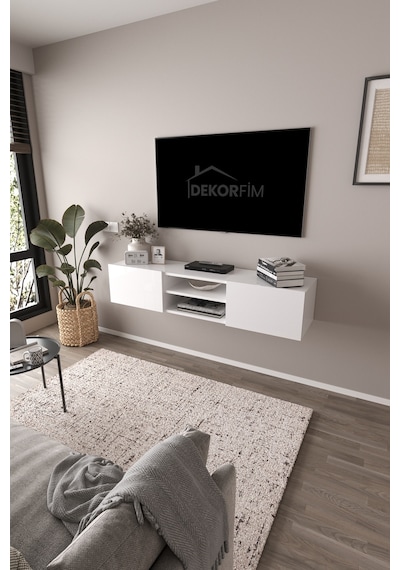 Df17102 Led Işıklı Duvara Monte Tv Ünitesi, 2 Kapaklı Dolaplı, Raflı 150 Cm Tv Alt Ünitesi Beyaz Df17102 Led Işıklı Duvara Monte Tv Ünitesi, 2 Kapaklı Dolaplı, Raflı 150 Cm Tv Alt Ünitesi Beyaz