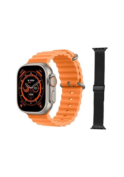 GS8 Watch 8 Ultra Akıllı Saat Turuncu Watch 2.02 Inc Siyah Metal Kordon Hediye (İthalatçı Garantili)