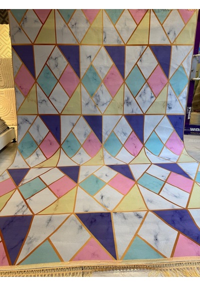 Dekoratif Yıkanabilir Halı Yeni Nesil Kaymaz Taban Salon Halısı Modern Pembe Geometrik Desenli Pembe