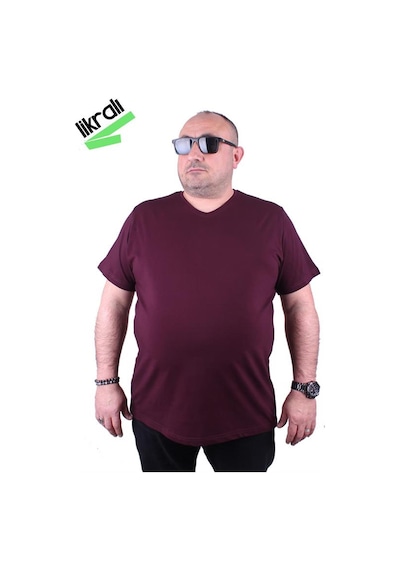 Starbattal Erkek Büyük Beden Likralı Basic V Yaka Tişört 11170 Murdum-Murdum Çok Renkli