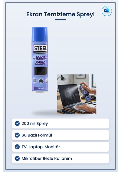 Ekran Temizleme Spreyi 200 Ml Tv Laptop Monitör İçin Su Bazlı Çiz