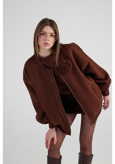 Holly Lolly Oversize Çıkarılabilir Gül Detaylı Astarlı Alexa Bomber Ceket Kahve