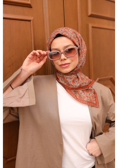 Silk Home Soft Eşarp 73077-21 Gri, Parlak Turuncu, Kiremit Bordo