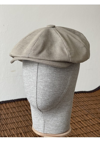 Aida Jewelss Yazlık Keten Peaky Blinders Kasket Dökümlü Astarlı Arkası Lastikli Kasket Şapka Krem
