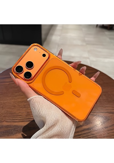 İphone 17 Pro Uyumlu - Sararmaz Turuncu Magsafe Mika Kapak Sert Telefon Kılıfı Turuncu