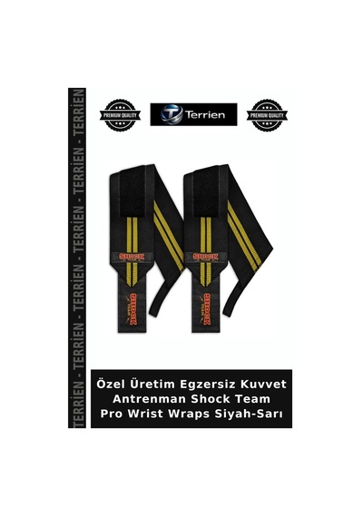 Özel Üretim Egzersiz Kuvvet Antrenman Shock Team Pro Wrist Wraps Siyah-sarı