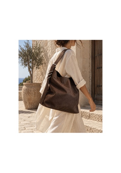 Nura Collection Kadın Kahverengi Süet Büyük Boy Omuz Çantası Kahverengi - 919279889 Kahverengi