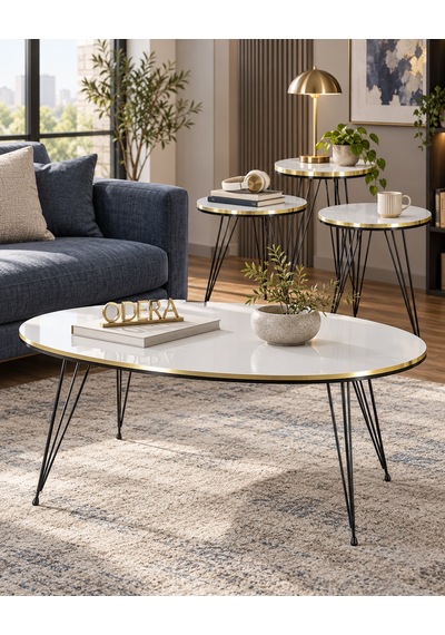 Odera Çift Altın Beyaz Elips Orta Sehpa Ve Zigon Sehpa 4'lü Set Siyah Tel Metal Ayaklı Modern Retro Salon Sehpası Diğer Odera Çift Altın Beyaz Elips Orta Sehpa Ve Zigon Sehpa 4'lü Set Siyah Tel Metal Ayaklı Modern Retro Salon Sehpası Diğer