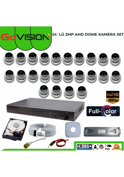 24 Lü 2mp Full Color 3.6mm Lens 1080p Fullhd Warmled Ahd 32 Kanal Dome Set