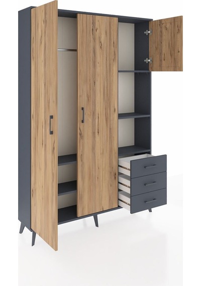 Arges Dolap 5 Raflı 3 Çekmeceli Tek Askılı 132x30x195 Antrasit-çam/antrasit Atlas Çam/antrasıt Arges Dolap 5 Raflı 3 Çekmeceli Tek Askılı 132x30x195 Antrasit-çam/antrasit Atlas Çam/antrasıt
