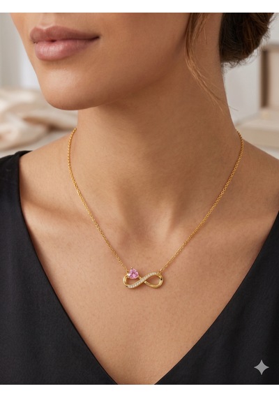 Sonsuzluk Pembe Kalp Zirkon Taşlı Kadın Çelik Kolye,hediye,özel Gün,sevgililer Günü , Anneler Günü ,gold Renk, Zarif,minimalist,yaz,yazlık Takı